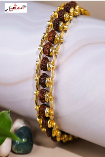 Gold Plated Modern Rudraksha Bracelet | 5 Mukhi Rudraksha Beads