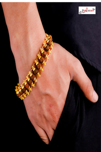Gold Plated Modern Rudraksha Bracelet | 5 Mukhi Rudraksha Beads