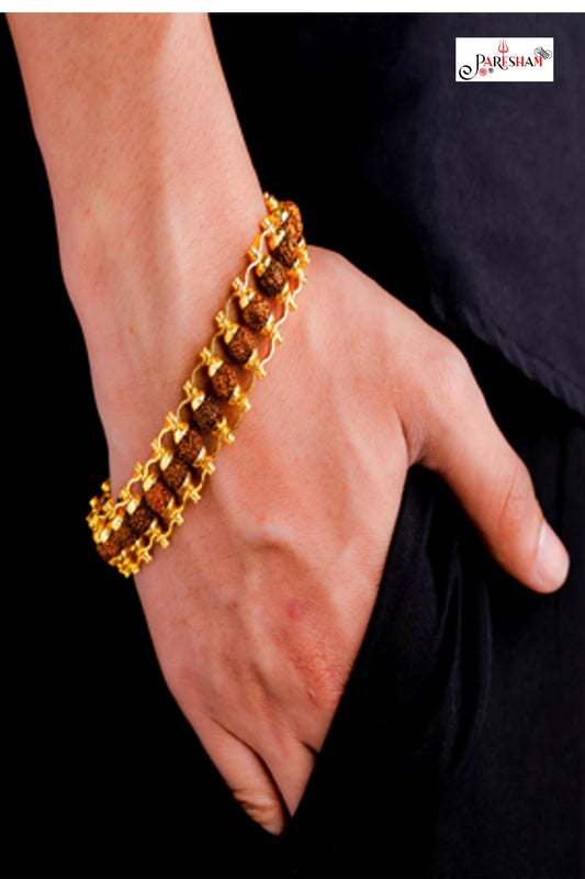 Gold Plated Modern Rudraksha Bracelet | 5 Mukhi Rudraksha Beads