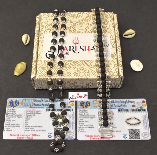 Silver Plated Karungali Mala + Karungali Bracelet Combo For Men